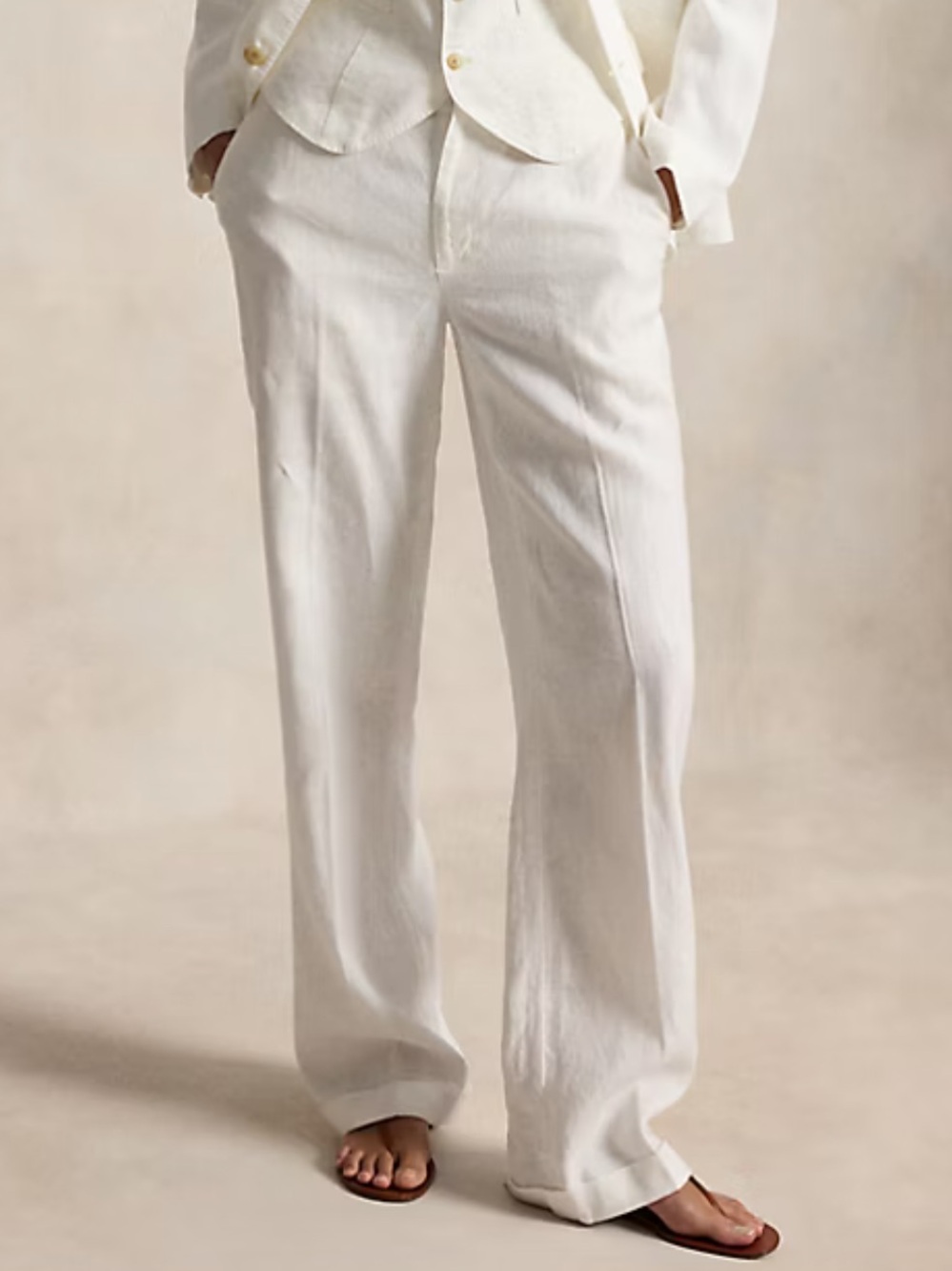 Ralph Lauren LRL linen trouser pants straight wider leg lined white 8